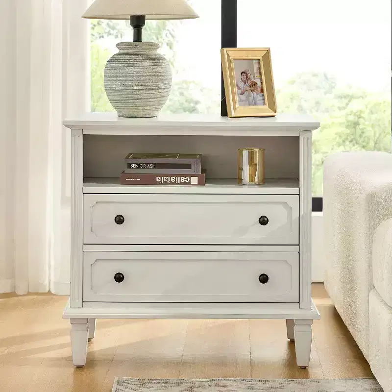 Davide 2 - Drawer Solid Wood end table with Solid Wood Legs|ARTFUL LIVING DESIGNS-WHITE