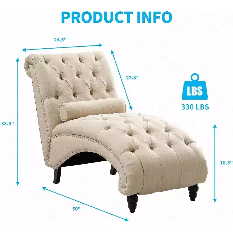 Mjkone Button-Tufted Chaise Lounge Chair, Sofa Chaise Chair Indoor