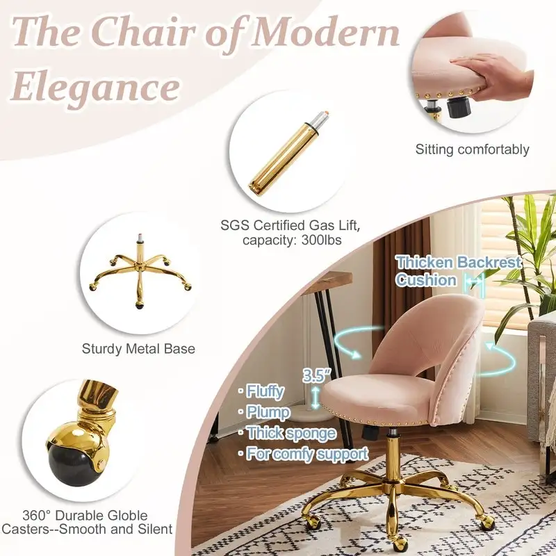 Office Chair Velvet Desk Chair Swivel Armchair Cute Modern Fabric Home Office Desk Chairs with Wheels