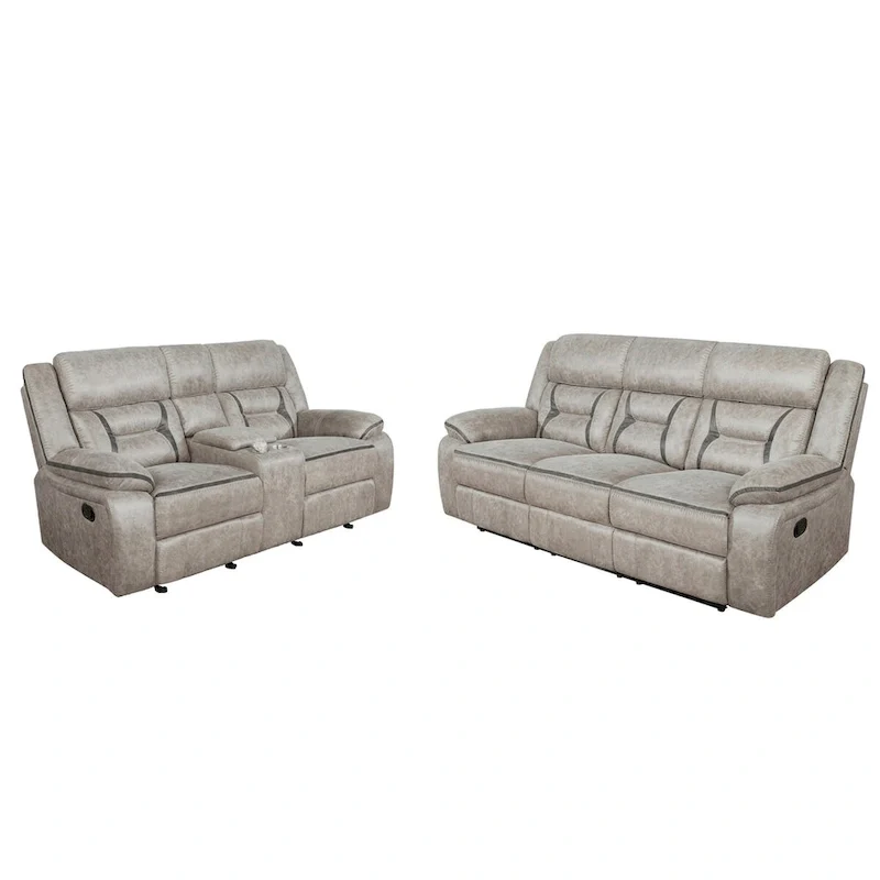 PU Manual Motion Sofa Set in Taupe Finish