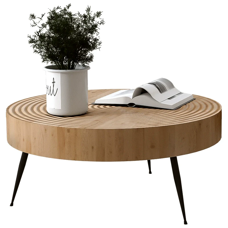 4 Legs Scandinavian Round Coffee Table with Wood Texture