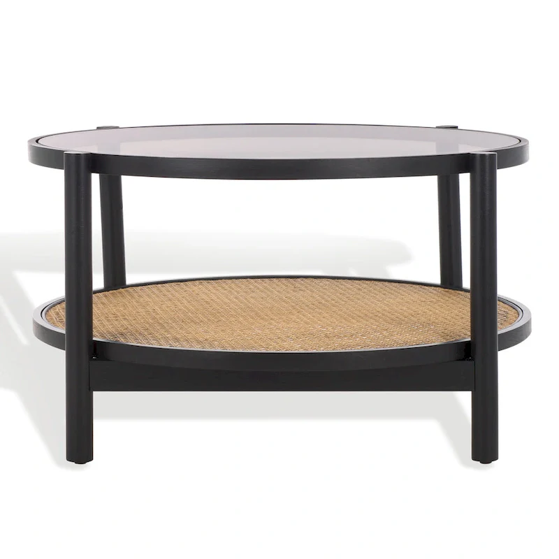 SAFAVIEH Couture Falak 2-Tier Rattan/Glass Coffee Table - 35 In. W x 35 In. D x 18 In. H - 35W x 35D x 18H