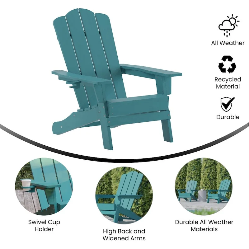 Set of 2 Commercial All-Weather Adirondack Chairs with Cupholders