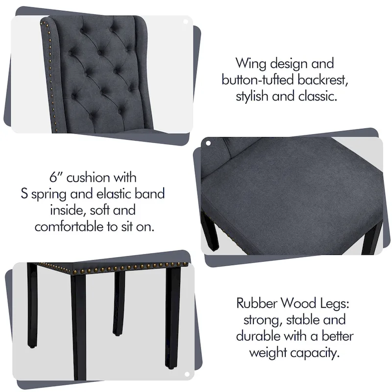 Upholstered Dining Chair Button Tufted with Nailhead Trims