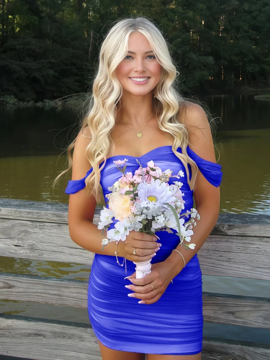 Royal Blue - Off The Shoulder Tulle Short Homecoming & Cocktail Dresses