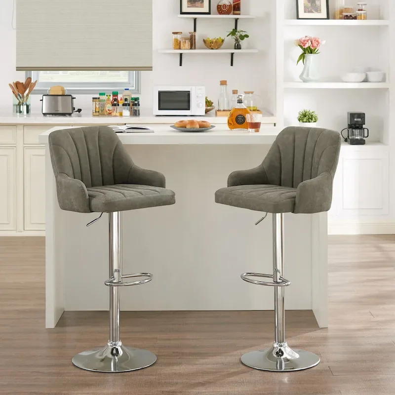 Adjustable Armless Swivel PU Leather Bar Stools Chrome Air Lift Counter Height Stools Set of 4