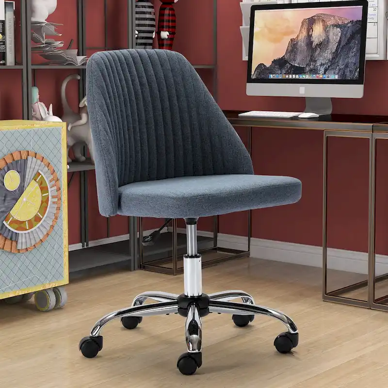 Armless Swivel Desk Chair, Blue / Dark Grey, Single Seat
