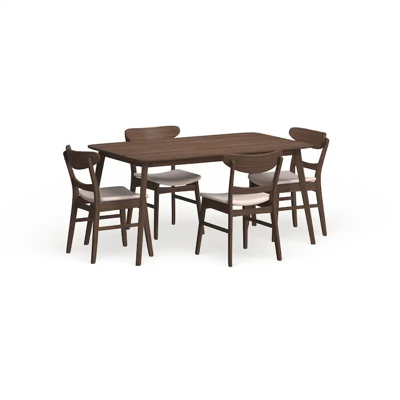 Mid-Century 5-Piece Dining Set, Walnut & Oak Finish, Upholstered Chairs