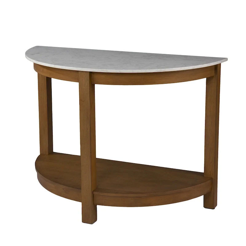 42-Inch Half Circle Console Table with Faux Marble Top and Wood Base