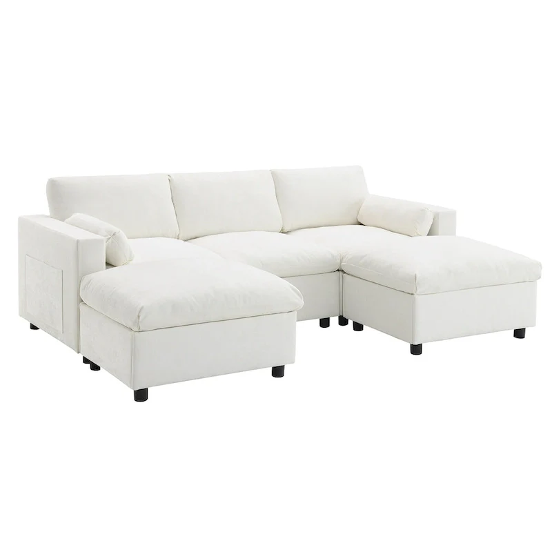 U Shaped Chenille Modular Sectional Cloud Sofa with 2 Ottoman, Pillows