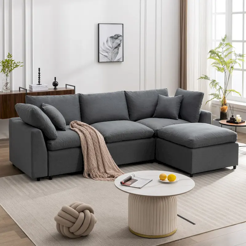 U_STYLE Down Filled Upholstery Convertible Sectional Sofa, L Shaped Couch with Reversible Chaise