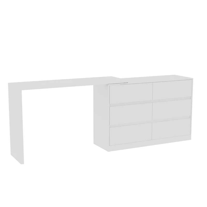 White/Black 6-Drawer Rotating Dresser & Desk Combo, 1-Person