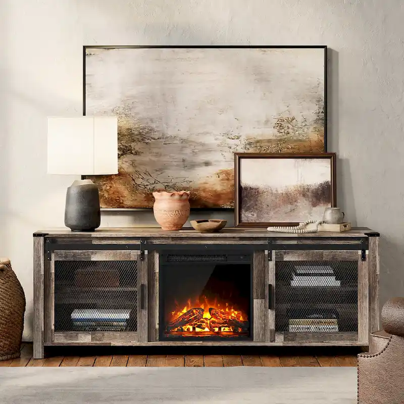 WAMPAT 36 inch 3 Sided Glass Electric Fireplace InsertBlack