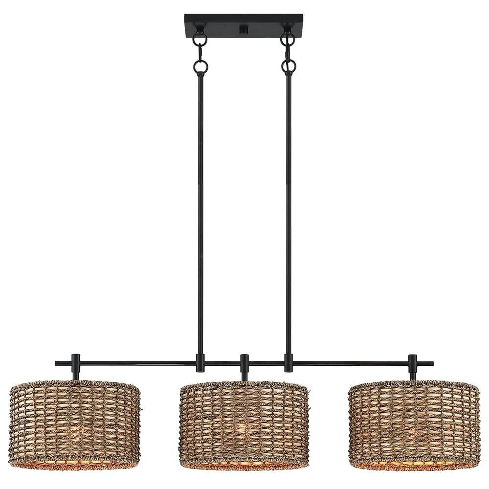 Sedgy 3-Light Black Farmhouse Kitchen Island Light Linear Chandelier - 41W
