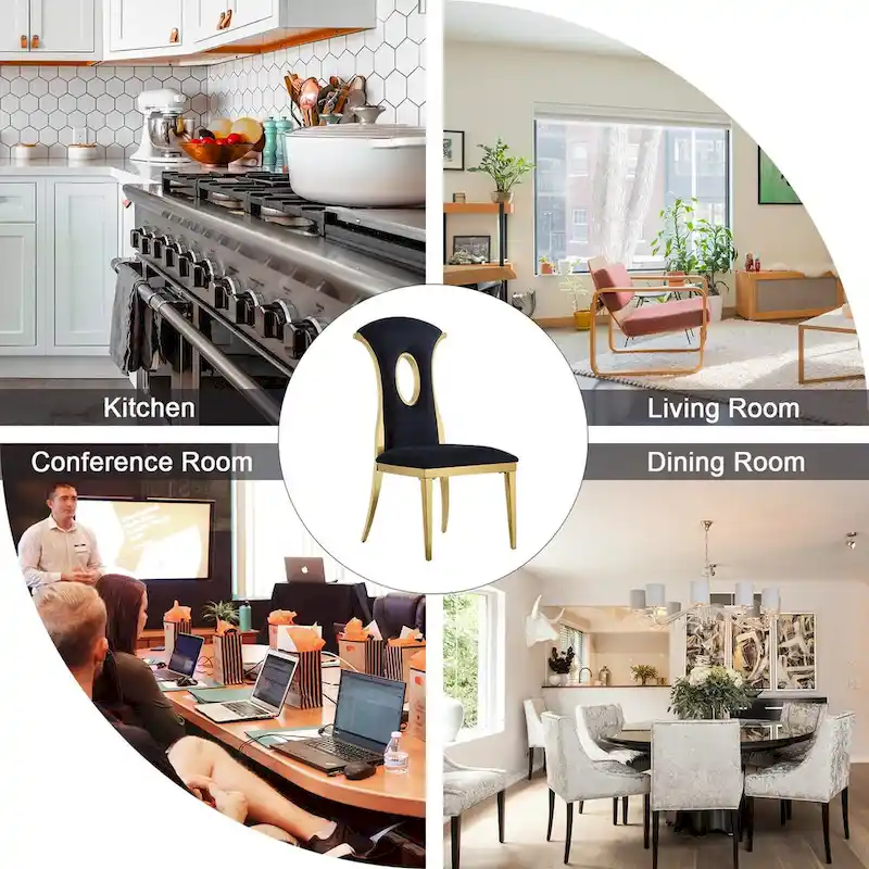 Luxury Black Velvet Dining Chairs with Polished Gold Legs