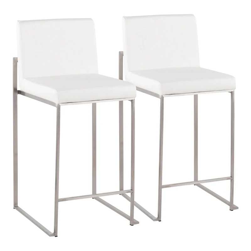 Black/Grey/White High Back Upholstered Counter Stool, Set of 2, 1-Person