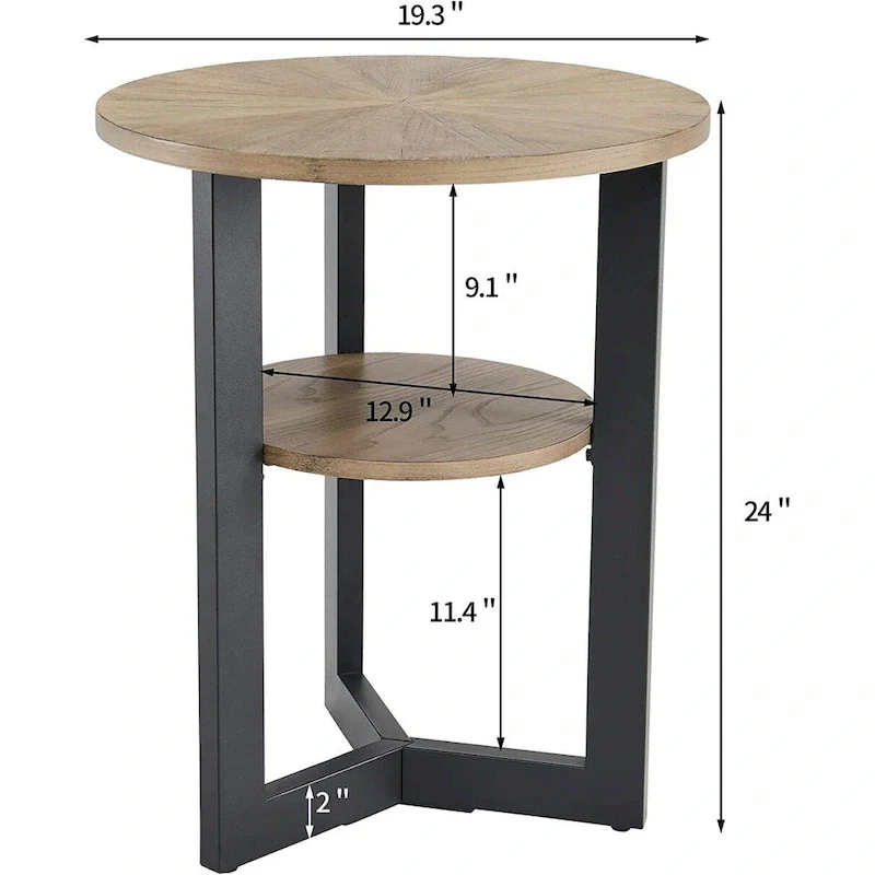End Table Solid Wood 2-Tier Circle Side Table Nightstand - 19'3 x 24