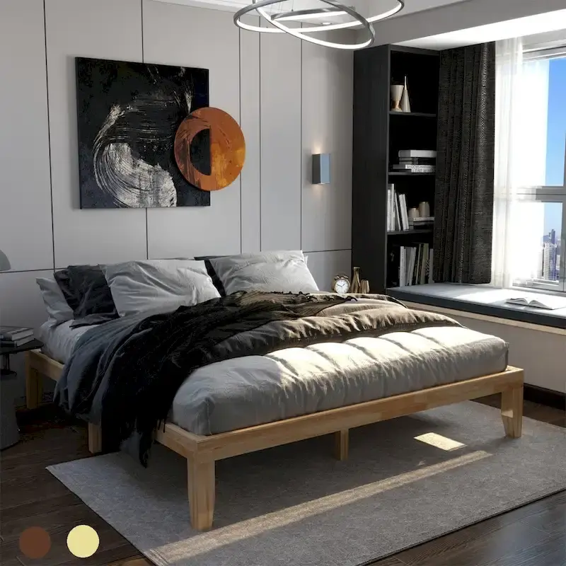 Costway King Size 14   Wooden Bed Frame Mattress Platform Wood Slats