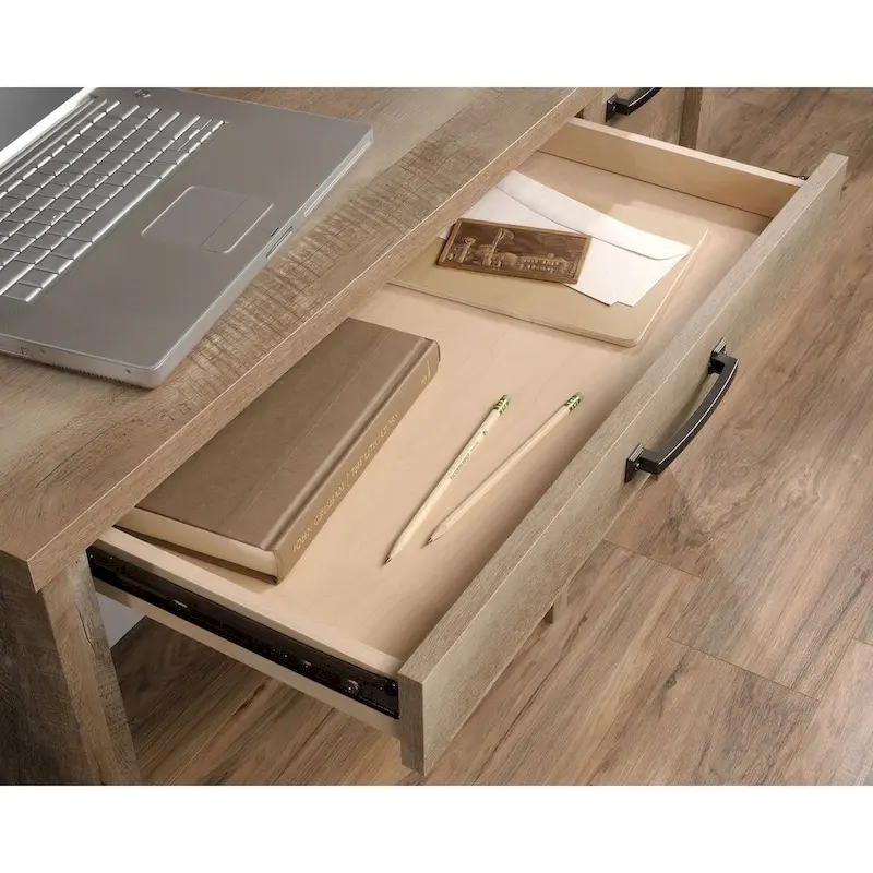 Modern Low-Profile Writing Desk – Lintel Oak Finish, Black, 43.15x19.29x29.53 in