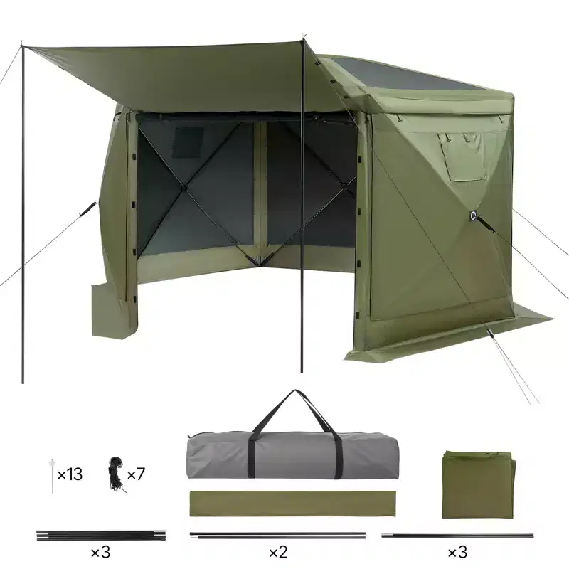 VEVOR Pop up Gazebo Screen Tent, 10 x 10 ft Large 6-Sided Camping Canopy Tent with Removable Top & Carry Bag, for 6-8 Persons Backyard Patio, Green
