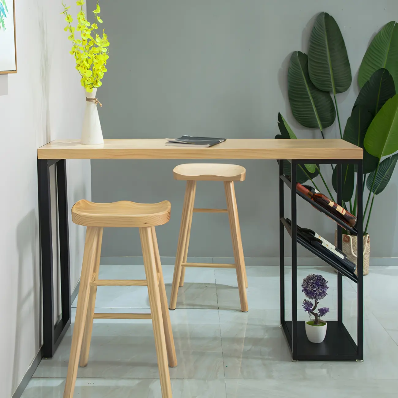 Modern Natural Pine Wood Wine Rack Bar Tables