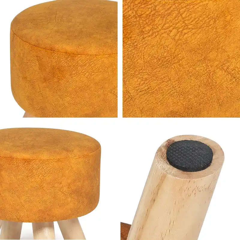 Adeco Round Ottoman Velvet Foot Rest Stool with Non-Skid Legs