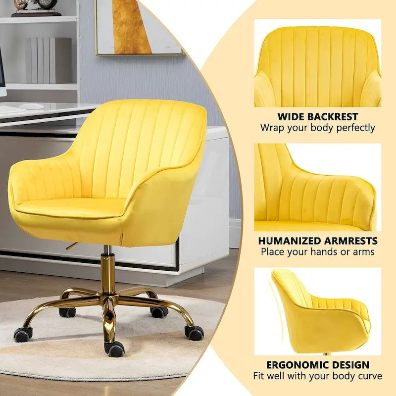 Modern Velvet 360 Degree Swivel Office Chair with Gold Base