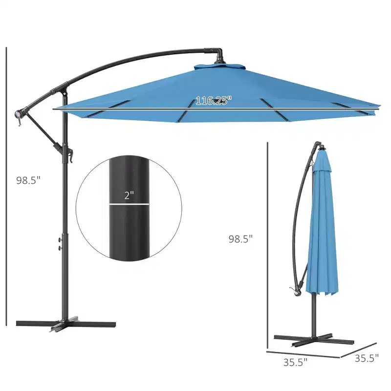 10' Cantilever Tilt Offset Patio Umbrella w/ UV & Water Safe Material & Cross Base (Weight Not Included)