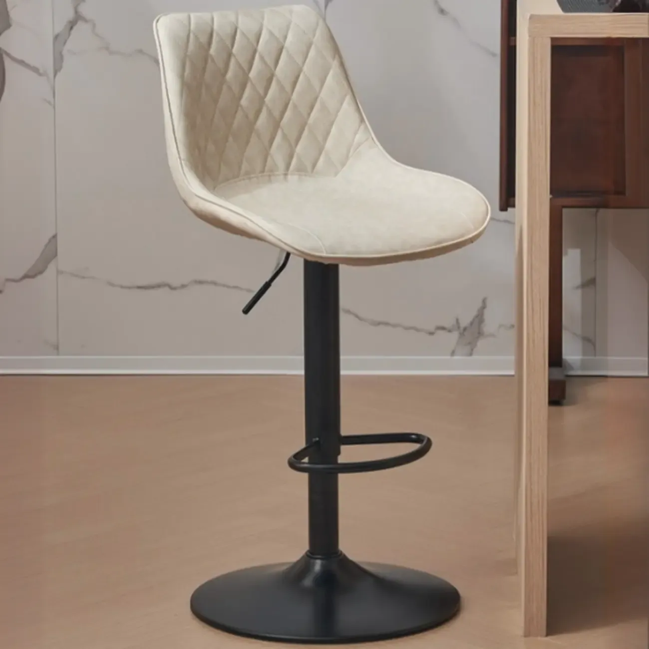 Chic Leather Tufted Swivel Adjustable Bar Stool