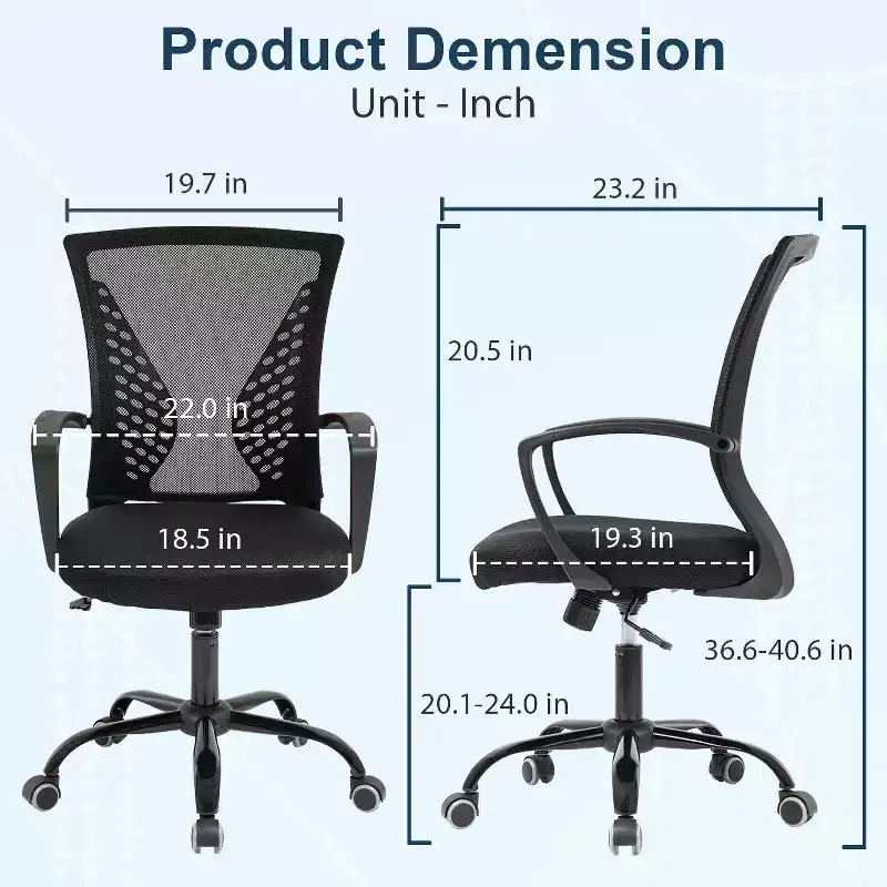 FDW Office Chair with Breathable Mesh Lumbar Support Armrests and Adjustable Swivel Desk Chair Computer Chair for Home and Office