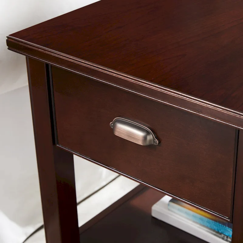 Laurent 20 in. Solid Wood End Table with Shelf and Drawer