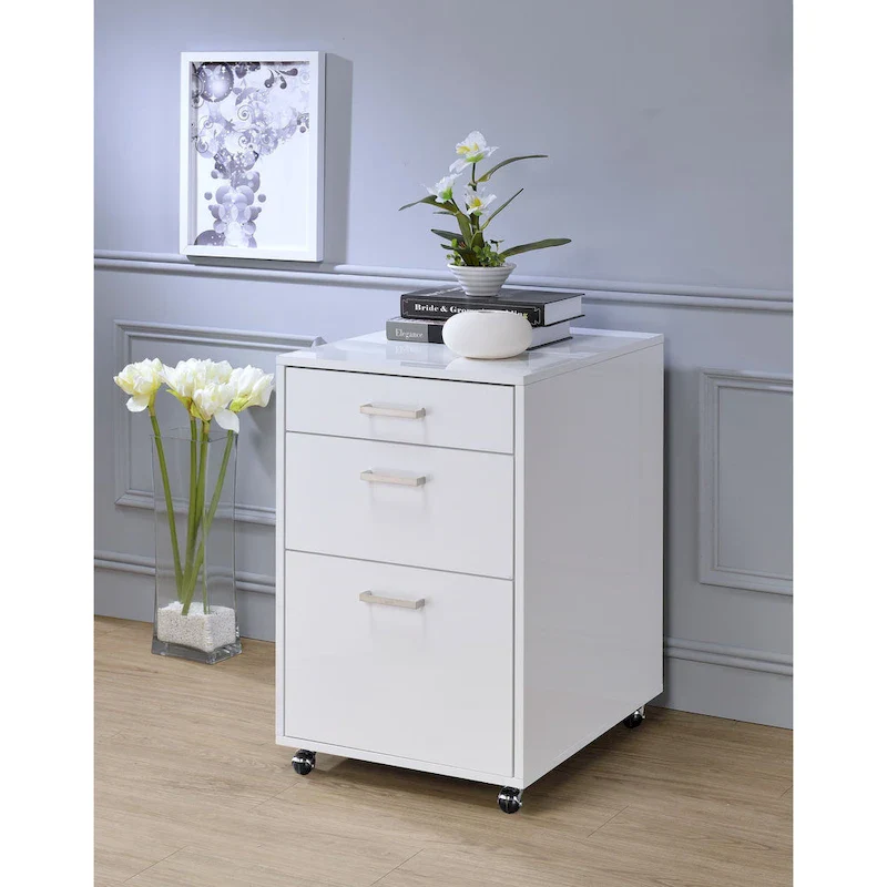 Handela White High Gloss File Cabinet with 3 Drawers