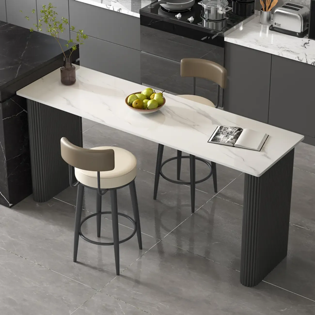 Glam White Stone Metal Striped Pillar Bar Tables