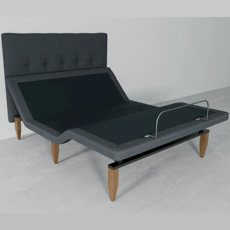 Adjustable Bed Base with Headboard, Wireless Remote, Zero Gravity, Underbed Lighting, Grey