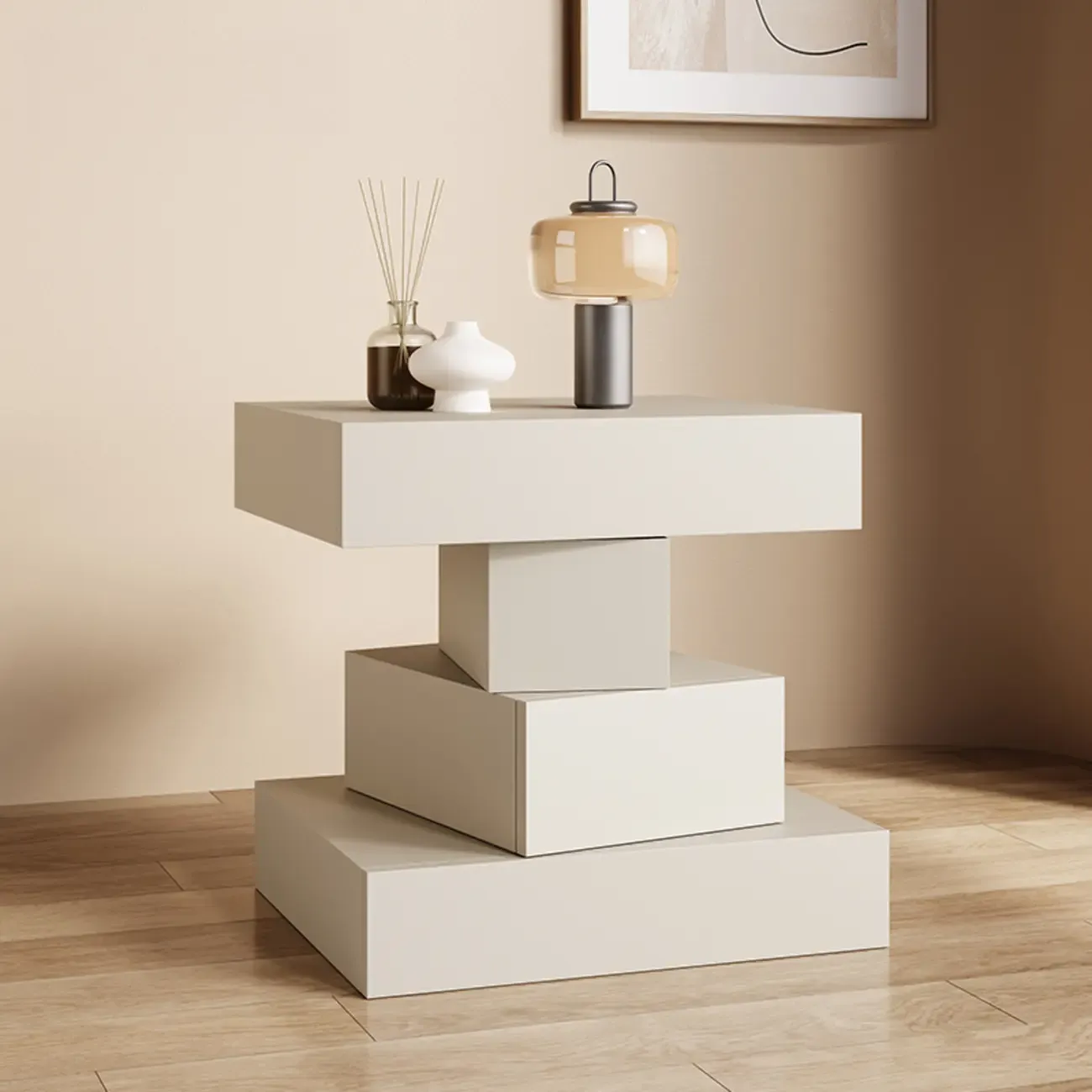 Narrow 4 Drawers Leather Top Walnut Nightstand