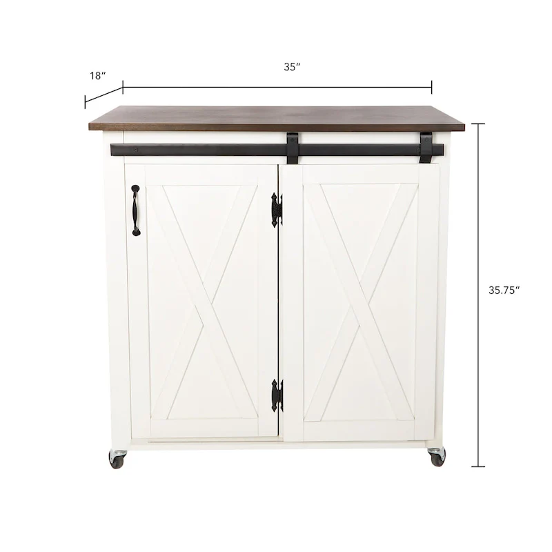 SEI Furniture Lankershim Modern Farmhouse White Wood Kitchen Cart