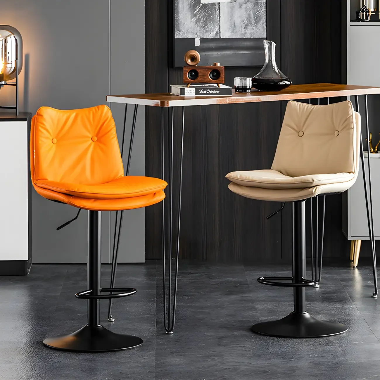 Modern Adjustable Leather Swivel Bar Stools