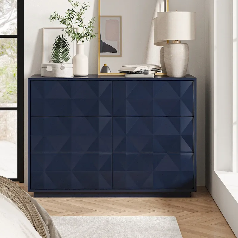 6-Drawer Dresser with Geometric Panel Doors