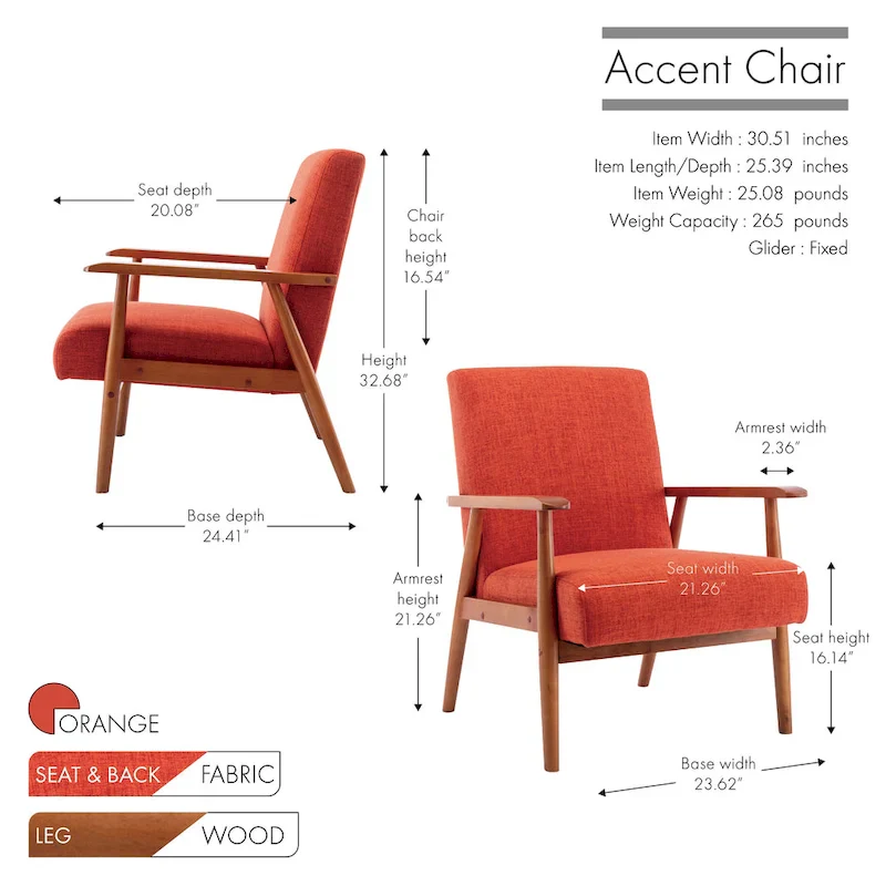 Gelso Fabric Accent Chair with Rubberwood Legs