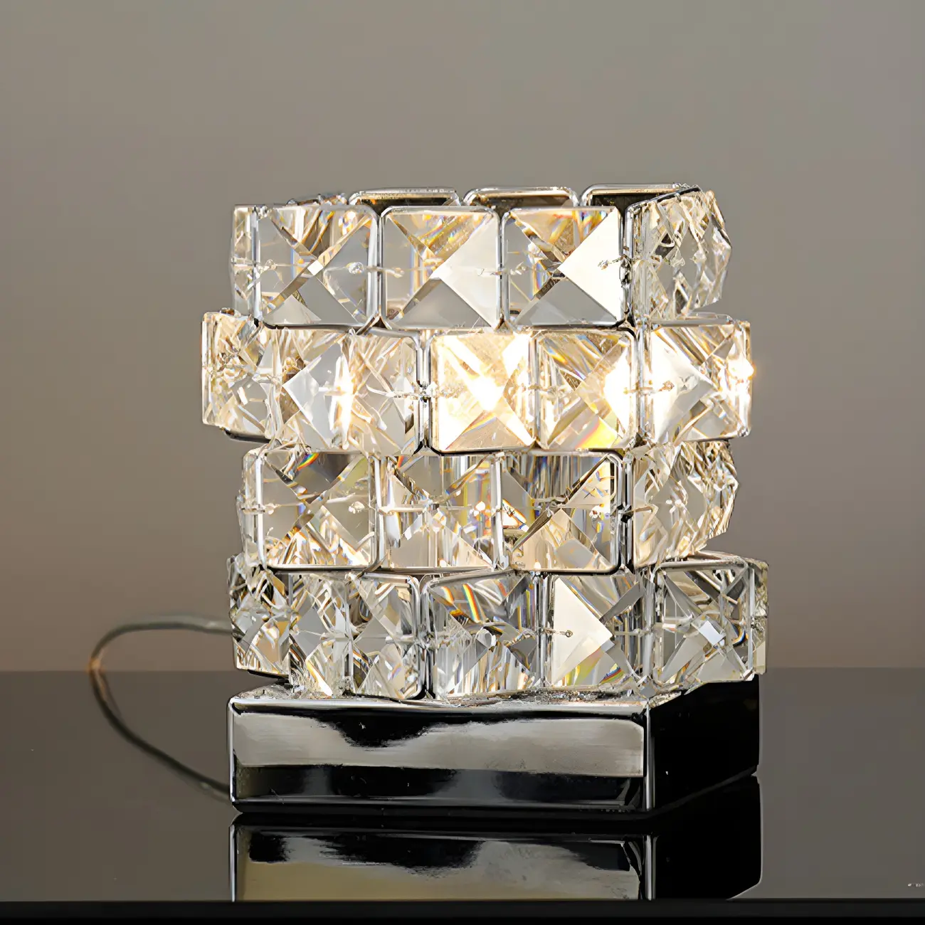 Modern Rectangular Crystal LED Table Lamp for Bedroom