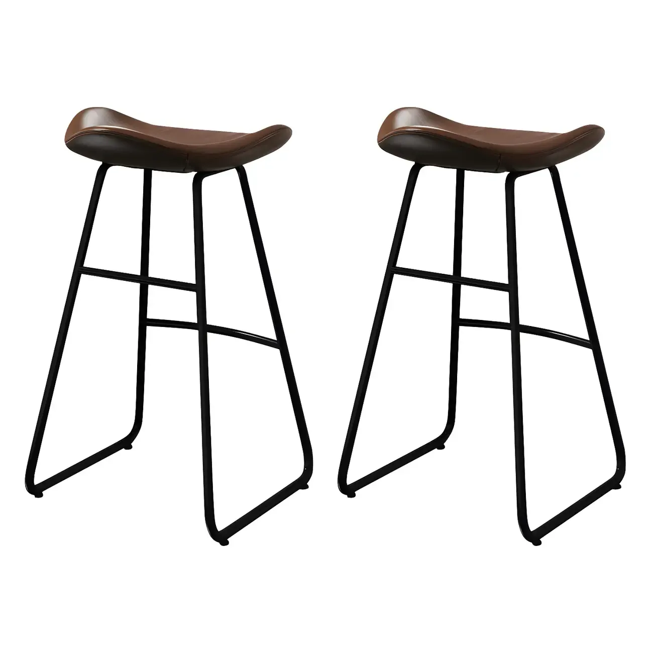 Classic Brown Saddle Leather Counter Height Bar Stools