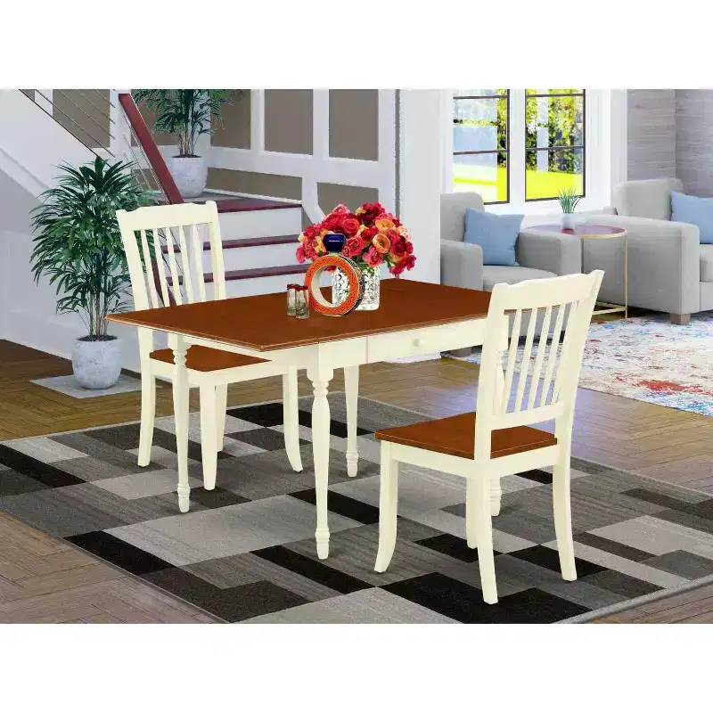 HomeStock 3-Piece Buttermilk and Cherry Finish Solid Wood Top With Dropleaf Dining Table Set