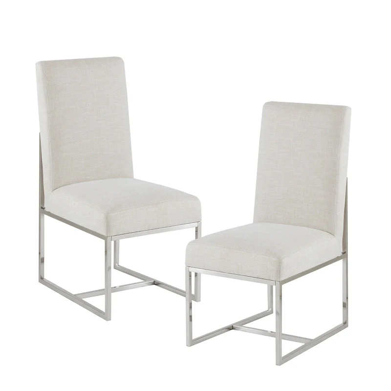 Natural Fabric Dining Chair with Metal Legs (Set of 2)