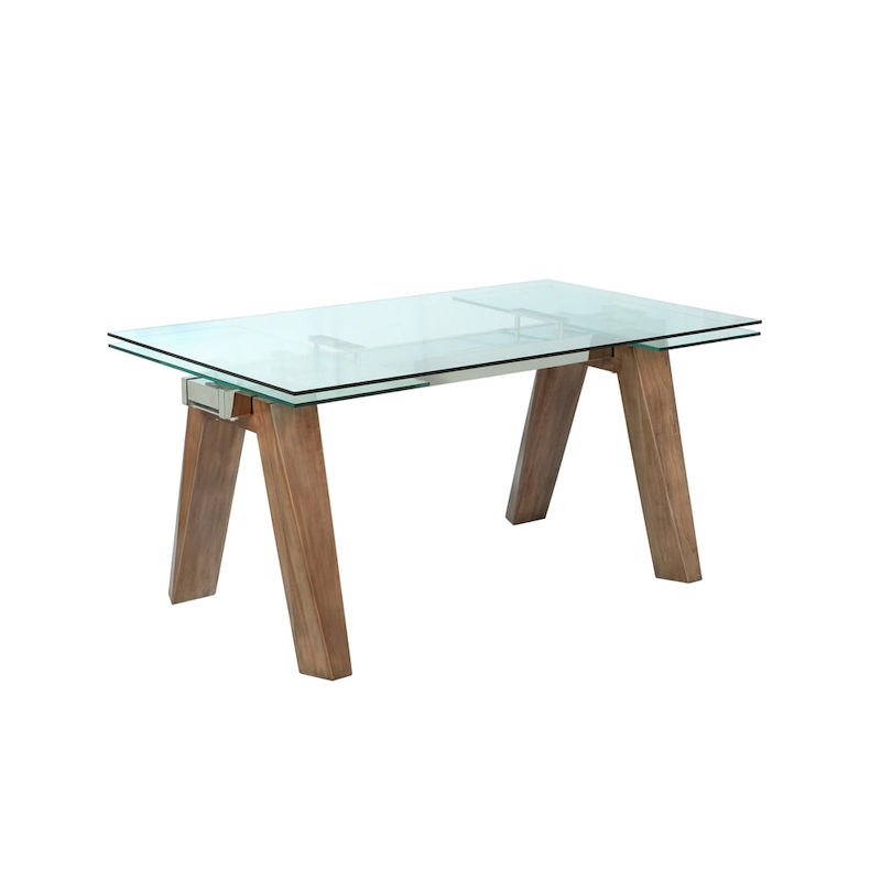 Somette Modern Dining Table with Extendable Glass Top & Solid Wood Legs