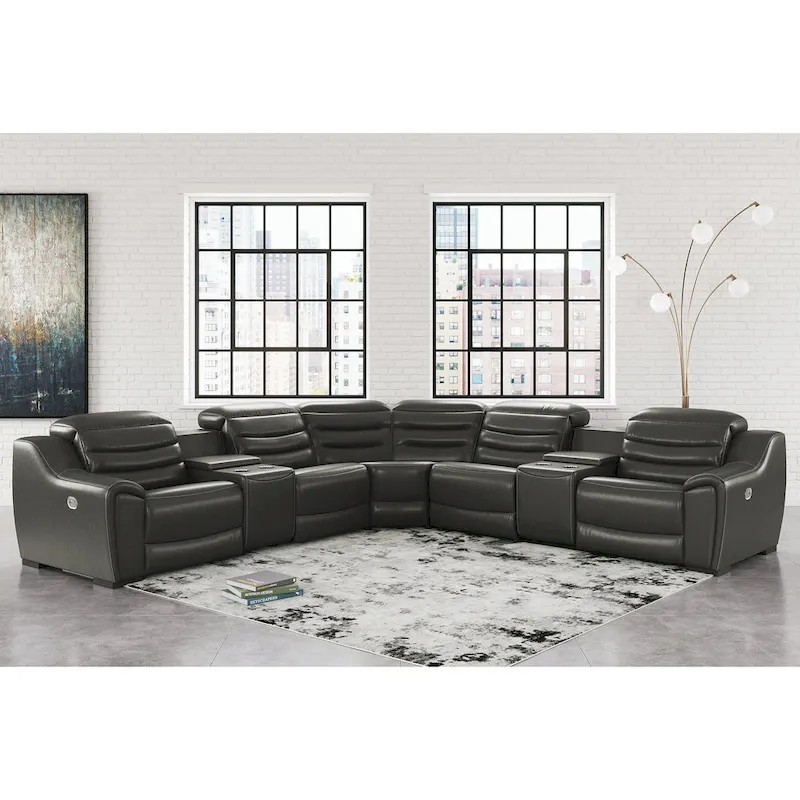 Center Line Dark Gray 7-Piece Power Reclining Sectional - 138.25W x 138.25D x 35H