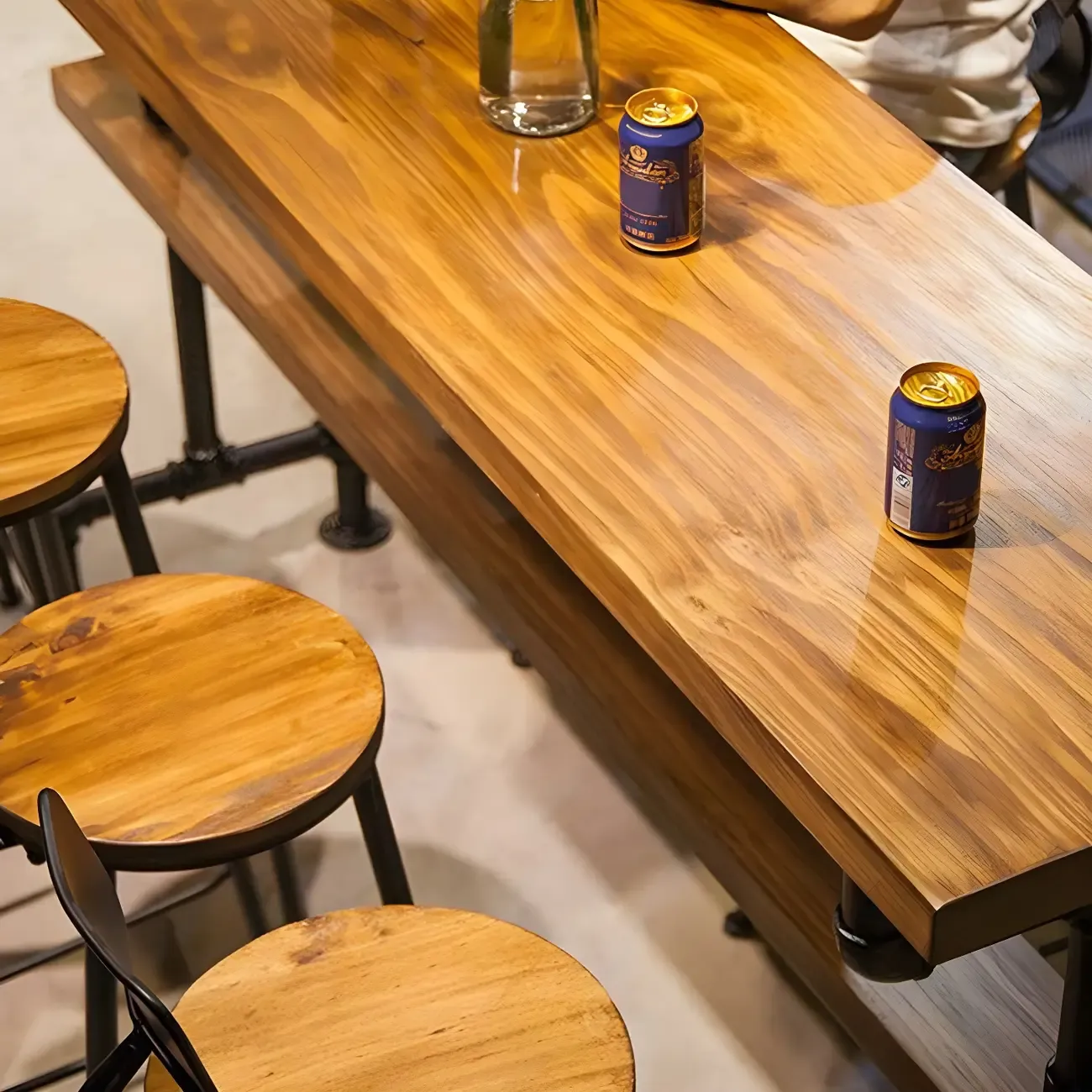 Rectangular Brown Pine Wood Bar Table with Footrest