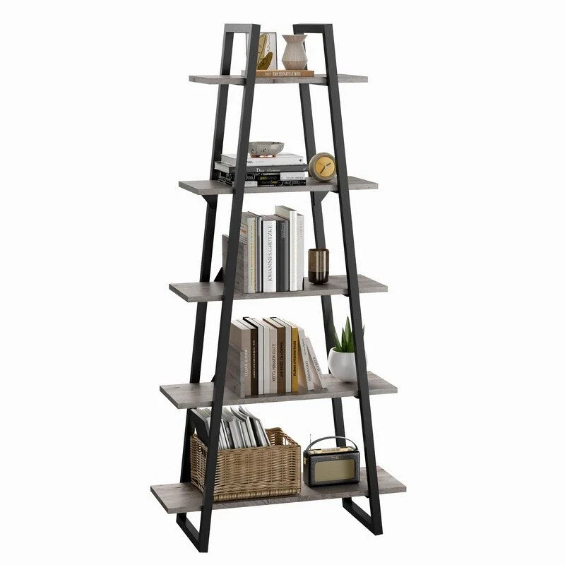5-Tier Bookshelf - Oak/Grey - Industrial Style - Adult
