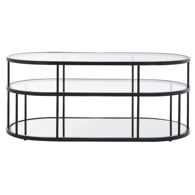 Gold / Matte Black 2-Tier Glass Coffee Table, 42