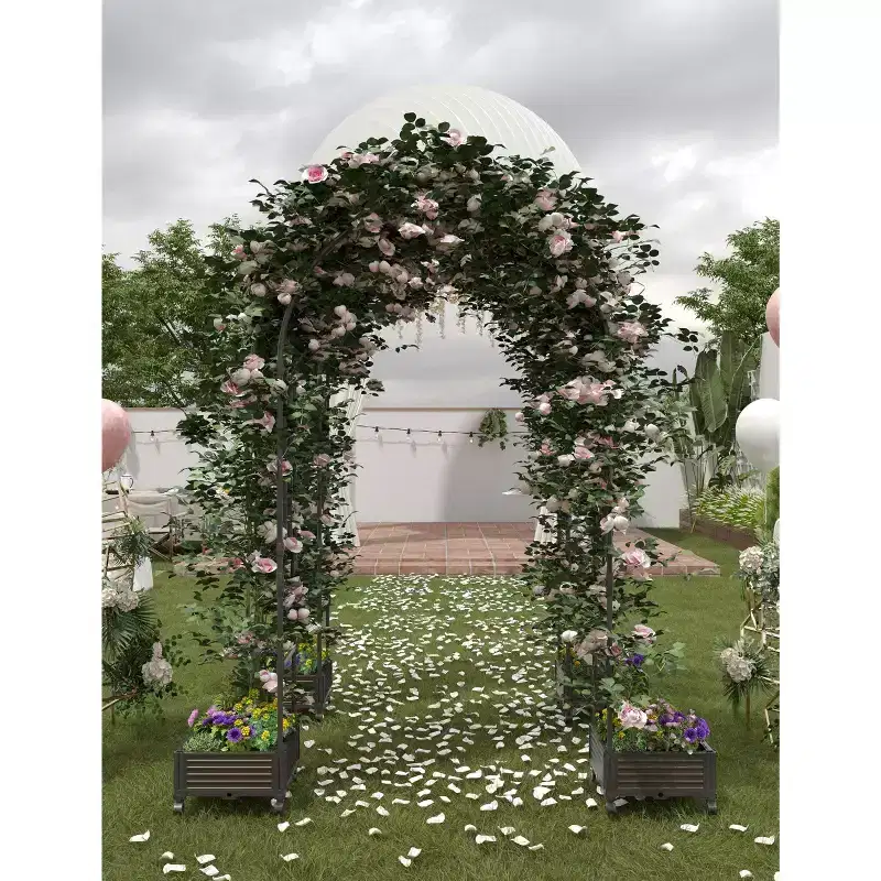 Sturdy Metal Garden Arch Trellis with Raised Planter Box, Tall Outdoor Arbor for Climbing Plants, Weddings, Parties, Yard Decor, Vine Support Frame