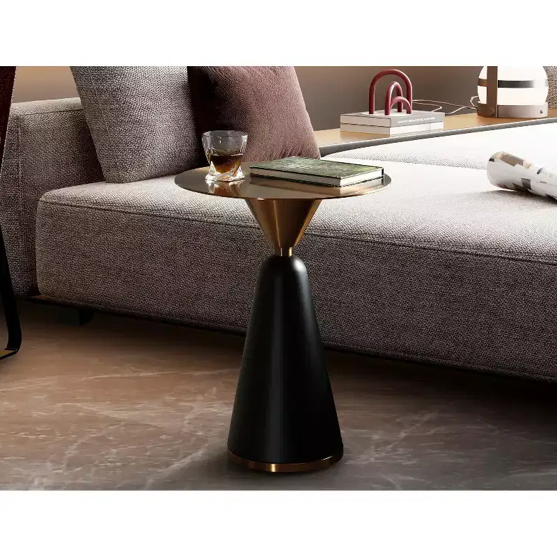 HomeStock 25 in.H Black Color Round Stainless Steel Table Top End Table 1 -piece
